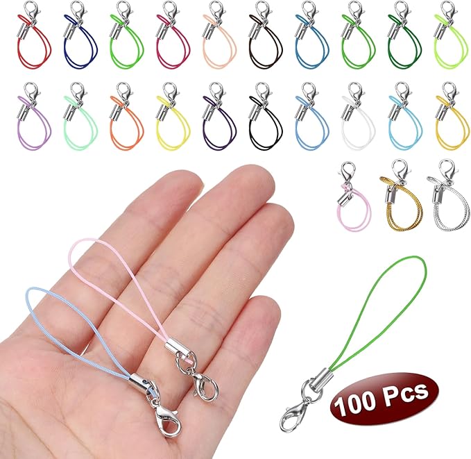 HARFINGTON 100Pcs Clasp Cords Clasp Strap Lanyard Charm Short Finger Rope with Lobster Clasp for Cellphone Cases Keychain DIY Jewelry Making, Green