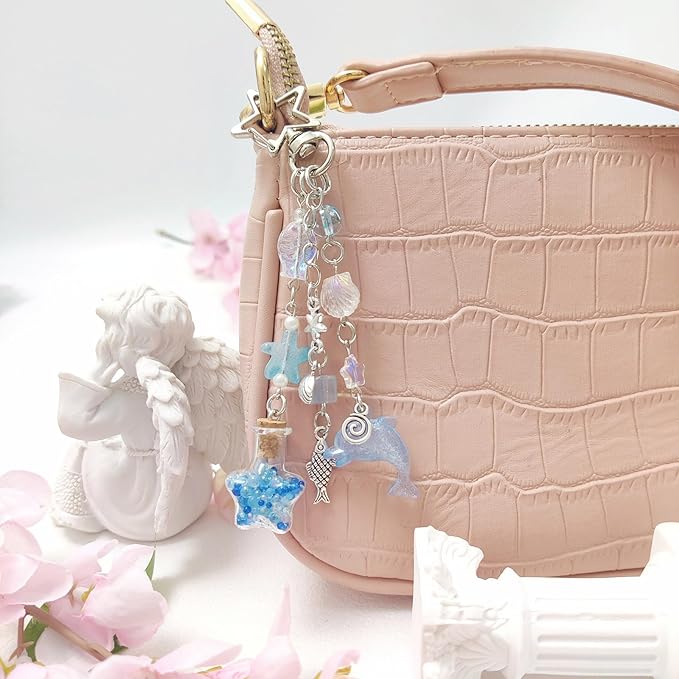 Y2K Aesthetic Keychains for Women Cute Flowers Star Cake Jellyfish Keychins Charms Kawaii Bag Purse Decor