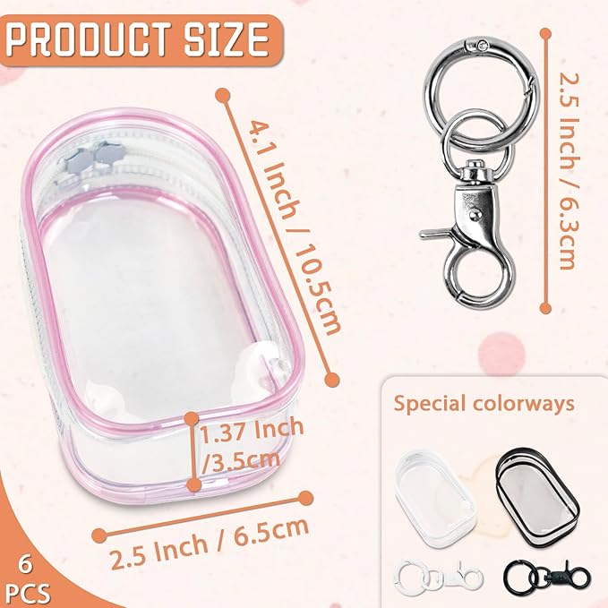 6 Pcs Clear Figure Display Bag with Keychain, Zipper Clear Display Case, Mini Doll Pouch for Figures Collectibles