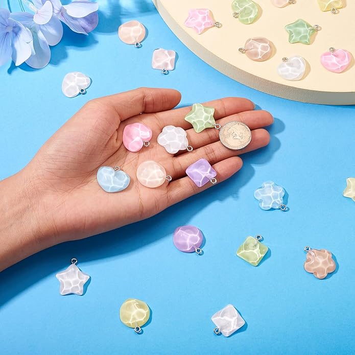 Resin Love Heart Star Flower Charms Colorful Heart Floral Pentagram Pendants Cute Hang Ornament for DIY Crafts Necklace Bracelet Keychain Jewelry Making