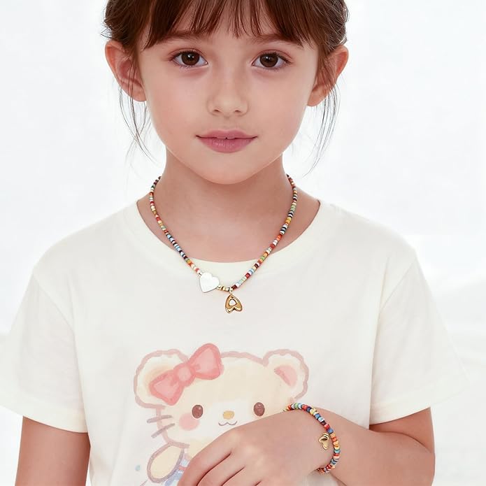 I IHAYNER Colorful Beaded Initial Necklace and Bracelet Set for Girls Personalized Letter Jewelry Gifts Trendy Choker Necklace Matching Bracelet Birthday Friendship Gift