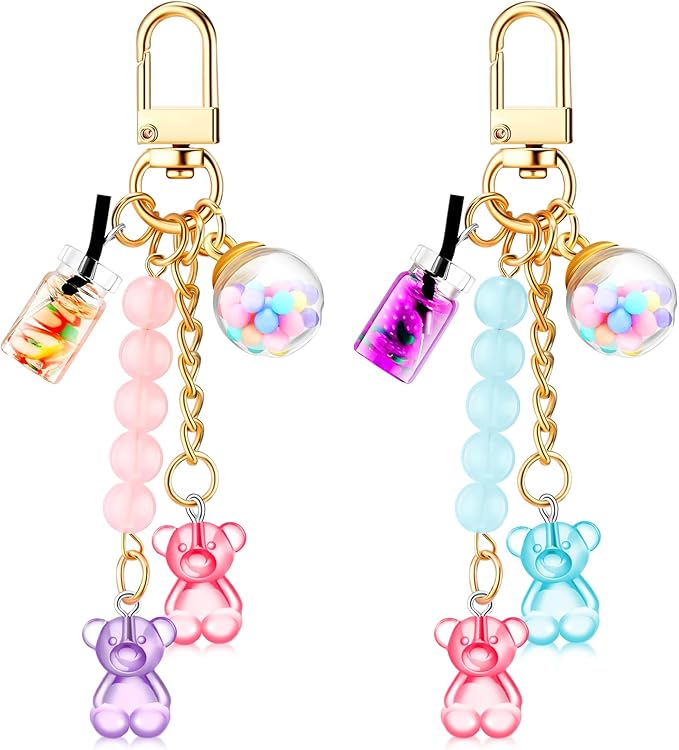 Ecally Cute Resin Bear Keychain Macaron Bear Keychains Candy Pendant Jewelry Gift Bag Key Ring Accessories for Girl Women