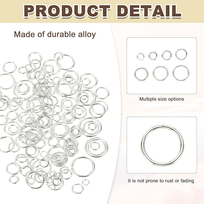 MECCANIXITY 1170Pcs Jump Rings for Jewelry Making, 7 Sizes Jewelry Making Kit with Jump Ring Opener & Pliers for Keychains Earings Repairing DIY Crafting White