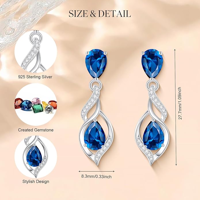 FANCIME Gift for Women Birthstone Earrings for Her Teardrop Birthstone Earrings S925 Sterling Silver infinity Love Birthday Gifts for Mom Women