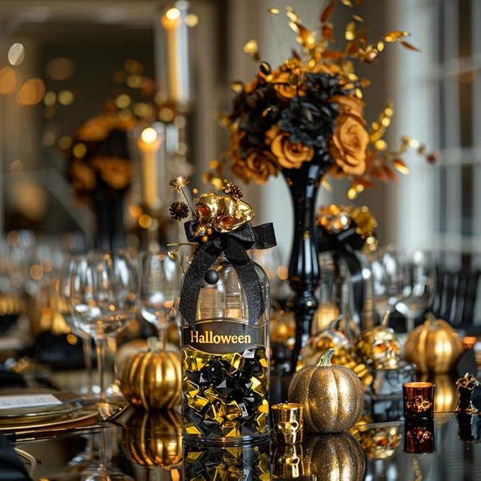 HappyFiller Fall Christmas Decoration Fake Ice Rocks Acrylic Nuggets Gems Stones for Wedding Centerpieces Vase Fillers,Graduation Table Scatters Party Decor,Home Accents,Gold Black,14 OZ