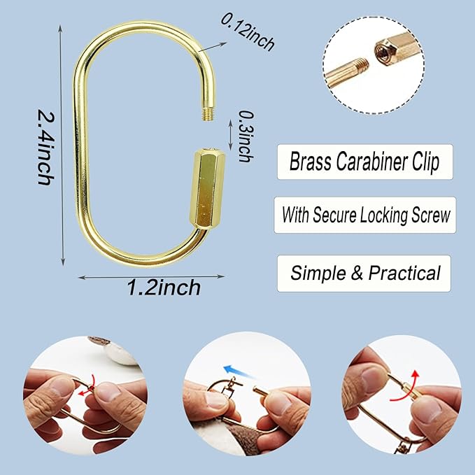 Delphinus 10 Pcs Brass Screw Lock Keychain, Premium Brass Keychain, Gold Key Ring Gold Carabiner Clip with Secure Locking Screw Design Bags Accessories Luggage Tags Pet Collar Clips