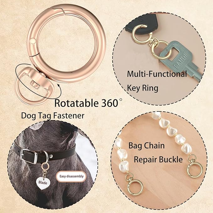 8PCS Metal Spring O Ring Set, Mixed Sizes Round Carabiner Keychain Snap Hooks for Key Rings, Bags, Dog Tags, Buckle, Paracord, Lanyards, and DIY Repair Crafts (Gold)