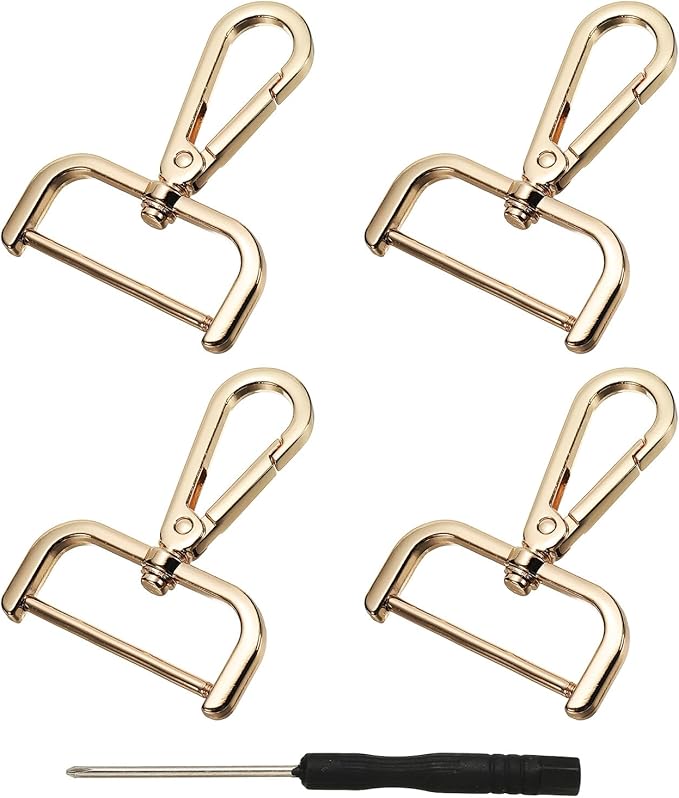 YELARXI Swivel Clasps Hook, 1-1/2 Inch ID Detachable Snap Hook W/Screw Bar D Ring Claw Clasp with Screwdriver Fit for Lanyard Bag Leather Craft Purse Hardware DIY Bag (4 Pack, Light Gold)