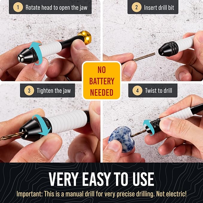 Pin Vise Hand Drill Manual - Jewelry w/Micro Drill Bits (0.8mm-2.5mm) - Rotary Craft Drill for Jewelry Making, Resin, Wood, Plastic, Miniature, Beads, Clay Etc