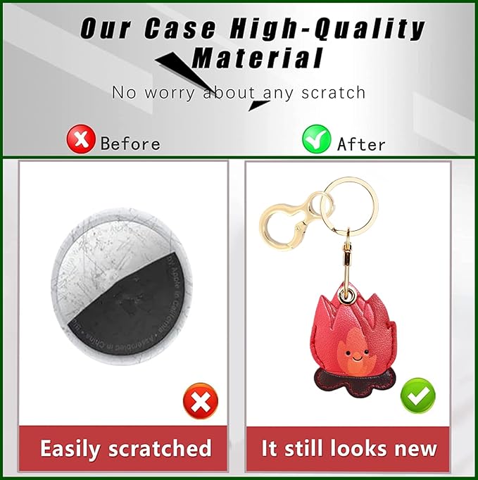 Leather Keychain Holder Case Compatible with AirTag,Cute Protective Cover with Keyring,Anti-Scratch Finder GPS Tracker Case for Wallet Keys,Bag,Pets(Bonfire Red)