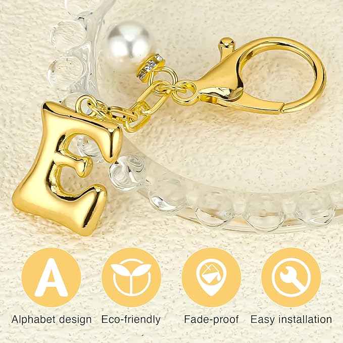 VICKHU Gold Plated Bubble Initial Letter Cute Keychain for Women Car Key Purse Decorative Keyring Handbag Charms Fashion