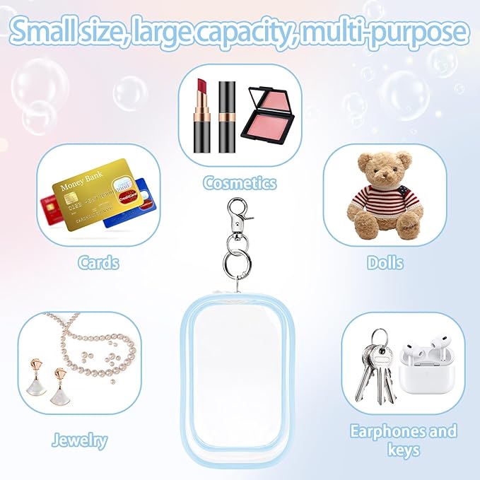 6 Pcs Clear Figure Display Bag with Keychain, Zipper Clear Display Case, Mini Doll Pouch for Figures Collectibles