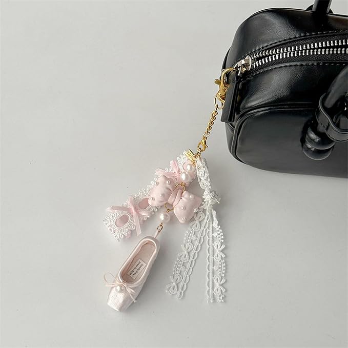 Cute And Fashionable Ballet Shoe Keychain, Suitable For Shoulder Bags, Wallets, Lace Shoulder Bag Charms (Black)