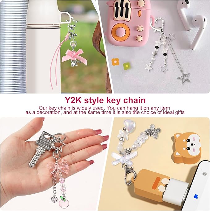 4 PCS Y2K Keychain Cute Keychain Accessories Y2K Phone Charms With Tether Tab Aesthetic Keychains