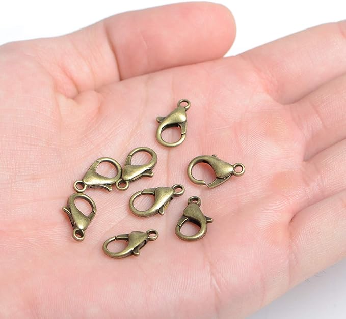 AD Beads 50 Pieces Lobster Claws Clasps Plus 100 Pieces 7mm Match Color Open Jump Rings Suitable for Necklace Bracelets Jewelry (8x15mm, Bronze)