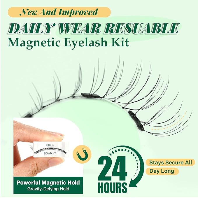 KEYYOU Reusable Magnetic Eyelashes 2 Pair with Applicator No Glue Needed 3D Natural Magnetic Lashes, Easy to Apply & Long Lasting for Daily Use & Events(A08+A08)