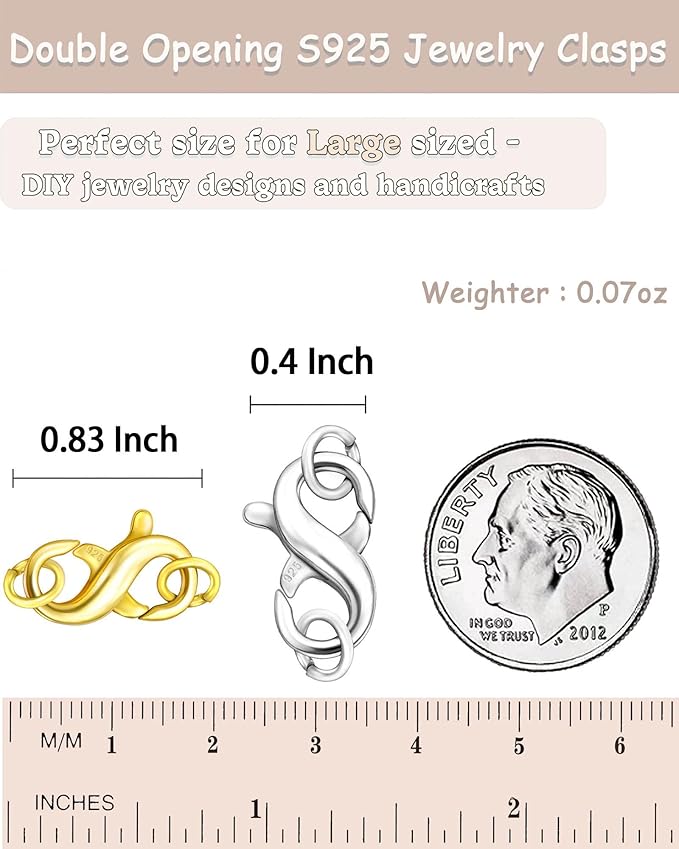 Dailyacc S925 Double Opening Lobster Clasp Sterling Silver and Gold Necklace Bracelet Extender Clasps and Closures for DIY Jewelry