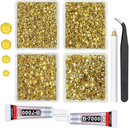 Crystal Yellow Crystal Resin Rhinestones w B7000 Jewelry Glue for Bedazzling Crafting 3mm-6mm Flatback Stones Diamonds Crystals Gems for Nails Face Eyes Makeup Tumblers Bottles DIY Crafts Shoes