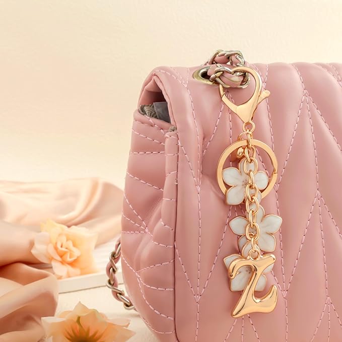 Snycler Bubble Initial Keychain Graceful Flower for bags car remote–A-Z Letter Charms for Women