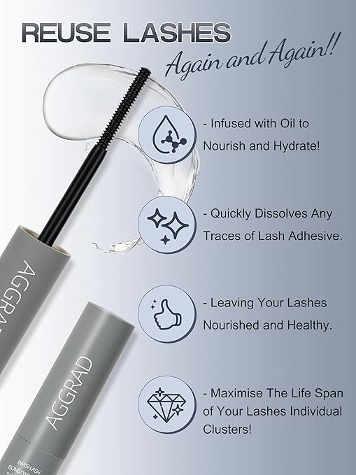 REUSE LASHES Nourish Cluster Lash Glue Remover, Just 30S Effectively Gentle Formula Eyelash Glue Remover for Lash Extensions Clusters Eyelash Adhesive Gel for Lash Clusters 5ML