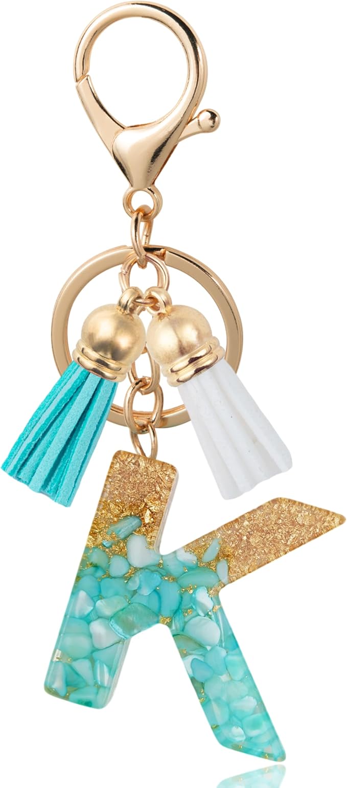 Initial Letter Keychain Cute Resin with 2 PU Tassel, Letter Keychain for Backpack Charms, Initial Keychains for Women