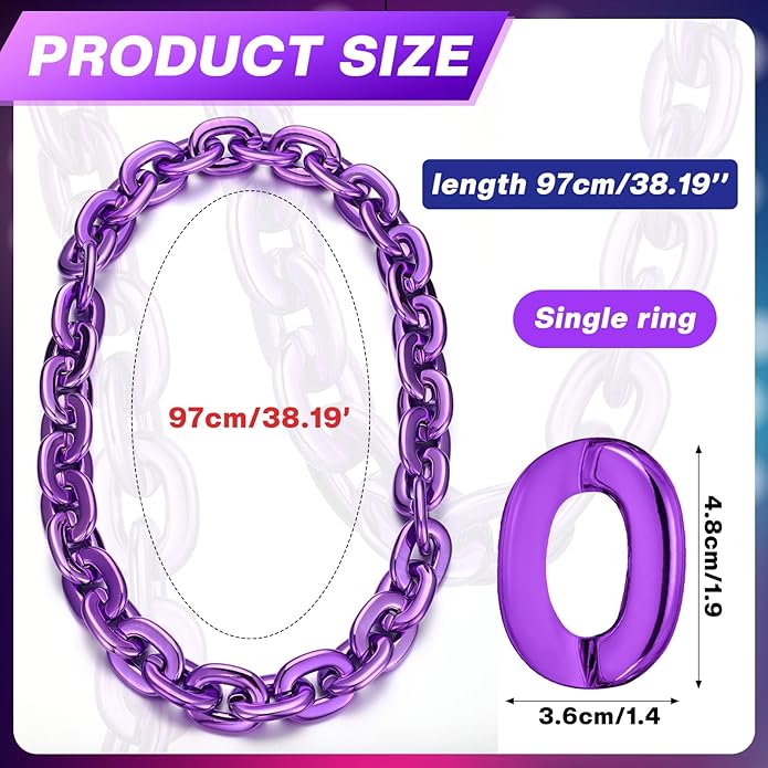 Remuuly Plastic Chain Necklace Chunky Big Fake Necklace Hip Hop Rapper Giant Turnover Chain Costume for Halloween