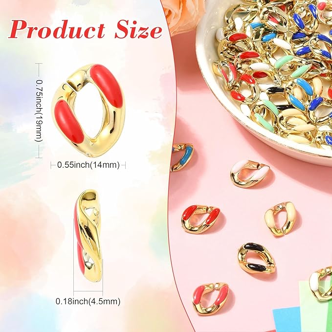 LiQunSweet 135 pcs 9 Colors Oval ABS Plastic Twisted Linking Rings Chains UV Plating Colorful Rainbow Oval Quick Link Connector Chain for DIY Jewelry Making Craft Decoration
