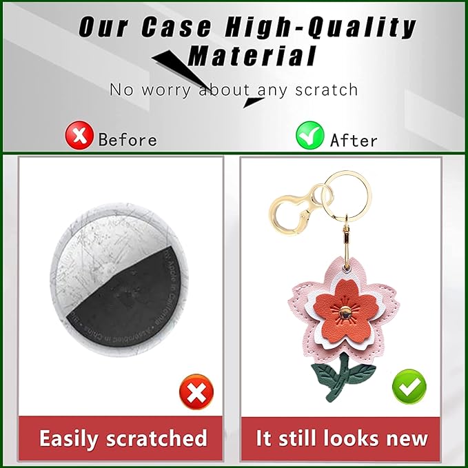 Leather Keychain Holder Case Compatible with AirTag,Cute Protective Apple Air Tag Cover with Keychain Ring,Anti-Scratch Finder GPS Tracker Case for Wallet Keys,Bag,Pets(Flower F)
