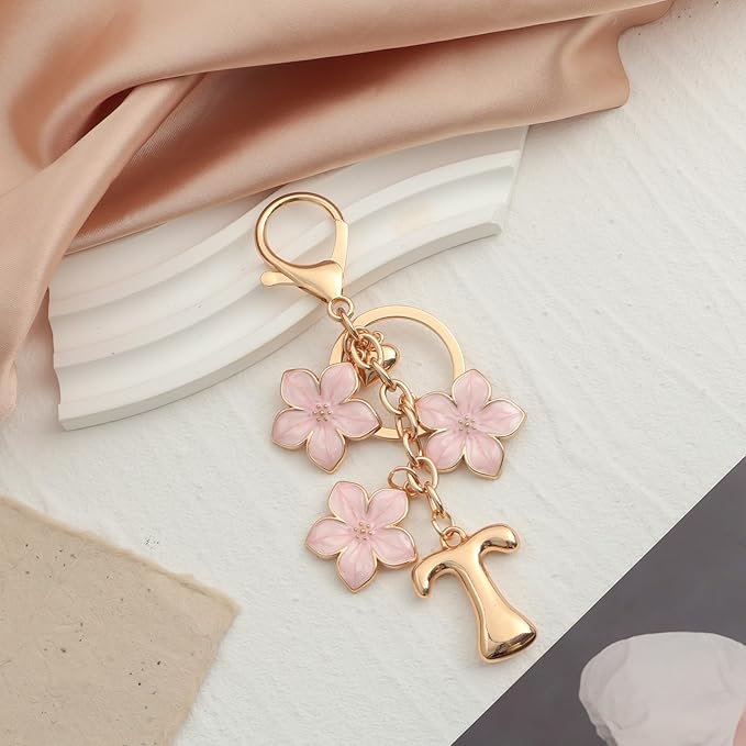 Snycler Bubble Initial Keychain Graceful Flower for bags car remote–A-Z Letter Charms for Women