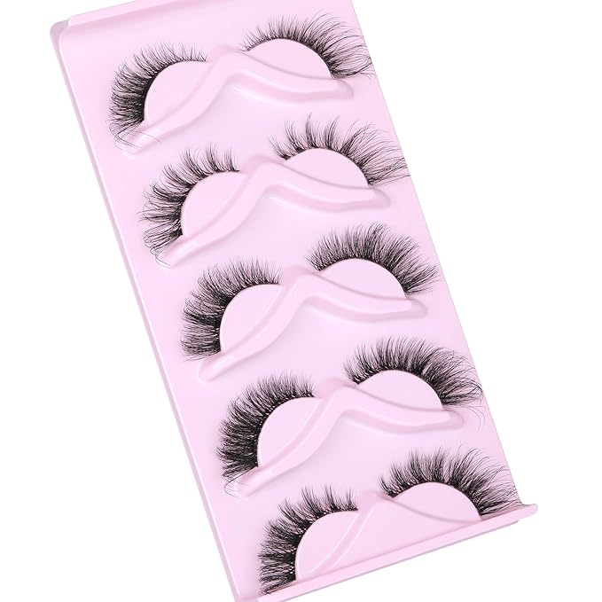 Cat Eye Lashes Fairy Eyelashes Wispy Full False Eyelashes Fox Strip Fake Eyelashes 5 Styles Mixed Fuzzy Mink Lashes with Long Tail Eye Lashes Pack 5 Pairs