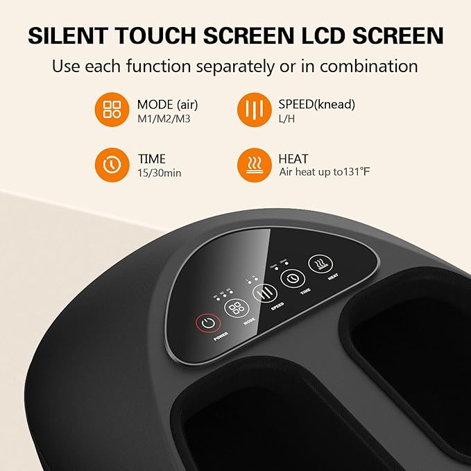 Emicool Shiatsu Foot Massager with Heat, Deep Kneading & Gentle Air Compression for Foot Wellness and Relaxation, Feet Massager, Electric Foot Massager Machine - Gifts for Women Men, Fits Size 13