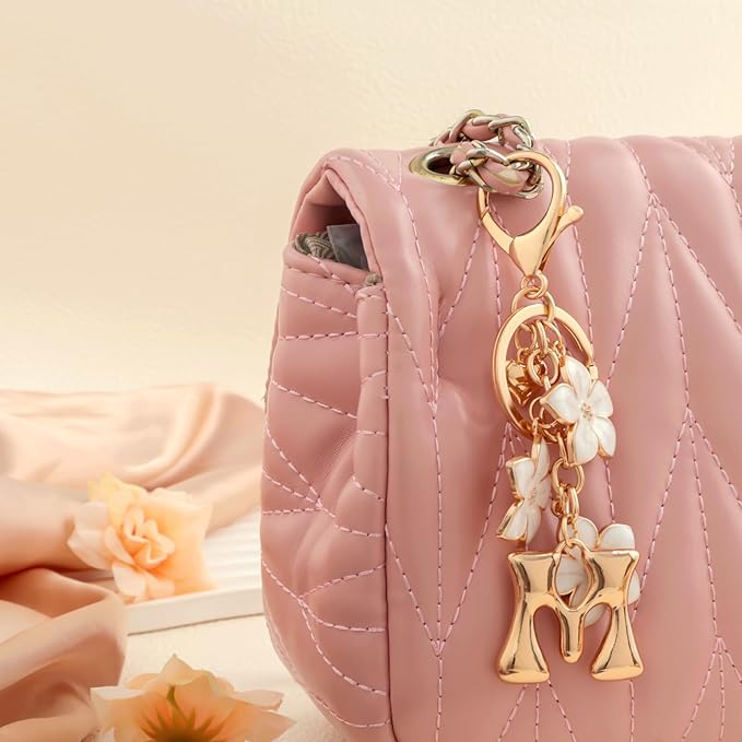 Snycler Bubble Initial Keychain Graceful Flower for bags car remote–A-Z Letter Charms for Women