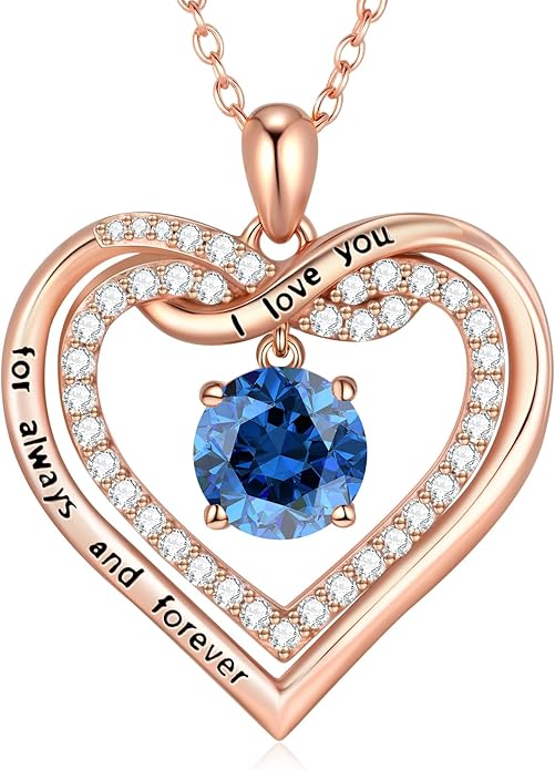 G&GEMSJEW Infinity Heart Birthstone Necklaces for Women, 925 Sterling Silver Jewelry, Pendant Heart Necklaces Birthday Anniversary Christmas Gift for Women Wife Mom Girlfriend Lady