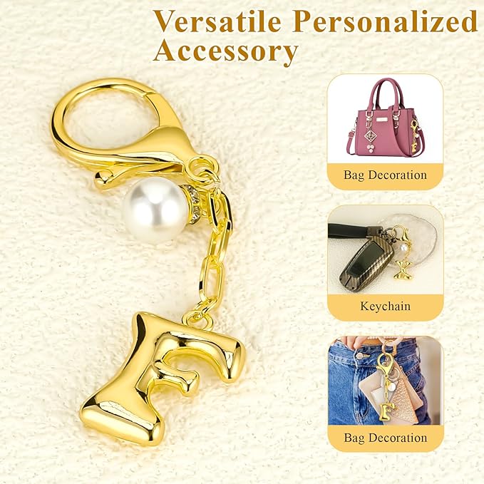 VICKHU Gold Plated Bubble Initial Letter Cute Keychain for Women Car Key Purse Decorative Keyring Handbag Charms Fashion