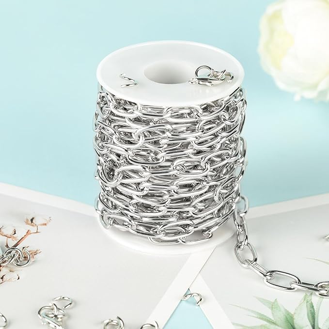 5 Meters Paperclip Chain for Jewelry Making Lightweight Aluminum Necklace Bracelet Chains for Women and Men Oval Link with Jewelry Findings