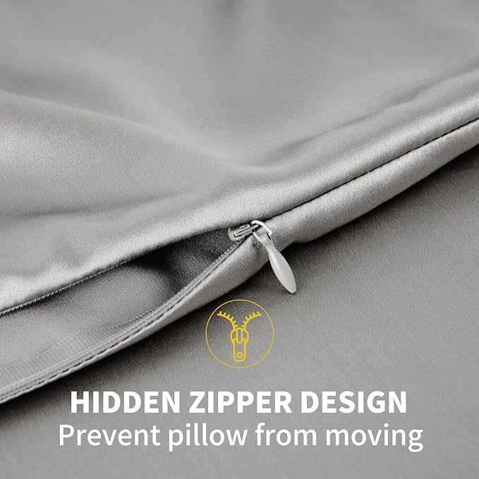 ZIMASILK 100% Pure Mulberry Silk Pillowcase for Hair and Skin Health,Soft and Smooth,Both Sides Premium Grade 6A Silk,600 Thread Count,with Hidden Zipper,1pc(Standard 20''x26'', Gray)