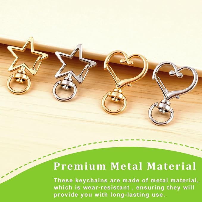 OIIKI 20pcs Star Heart Swivel Keychain Clasp, Zinc Alloy Spring Snap Hook Jewelry Clasps, Heavy Duty Lobster Keyring Clip Bag Accessories for Keychains DIY Crafts- Gold & Silver