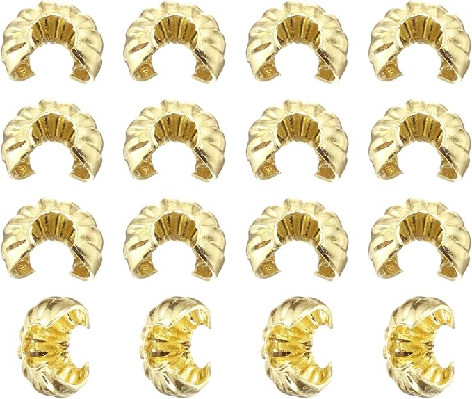 uxcell 200 Pcs Crimp Bead Covers, 4mm/0.16" Half Round Open Crimp Beads Knot Cover, Small Loose Beads End Tip Caps for Bracelet Jewelry Making Craft DIY, Light Gold