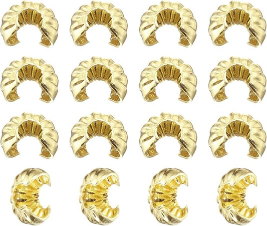 uxcell 200 Pcs Crimp Bead Covers, 4mm/0.16" Half Round Open Crimp Beads Knot Cover, Small Loose Beads End Tip Caps for Bracelet Jewelry Making Craft DIY, Light Gold