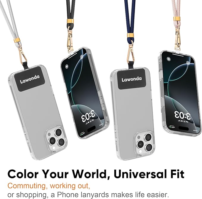 Phone Lanyard Universal Crossbody Cell Phone Strap Anti-Theft Adjustable Neck Lanyard for iPhone 17 Pro Max 2pcs Phone Patchs Tether Pads Dark Grey