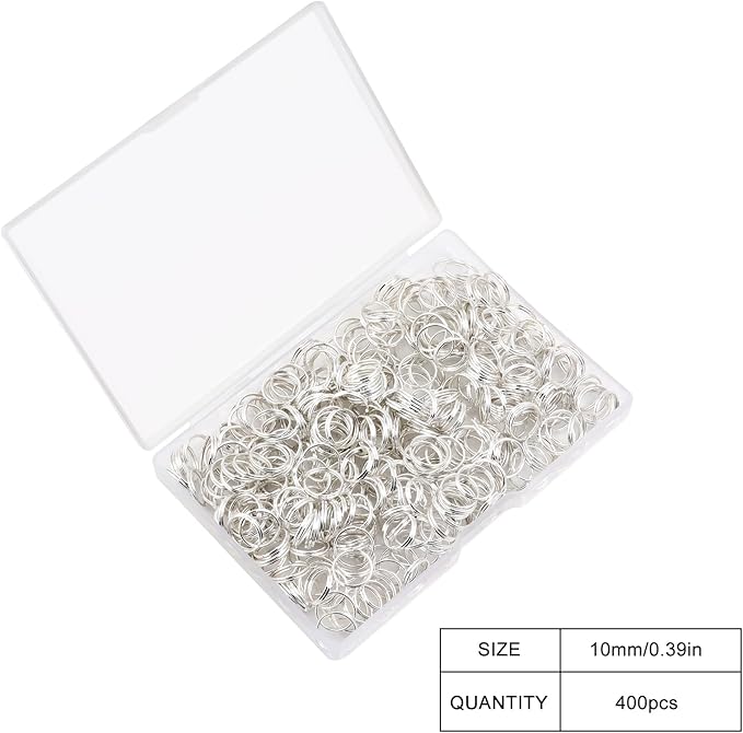 400Pcs Split Rings,Double Loop Jump Ring Sets Split Jump Rings for Jewelry Making,Small O Key Ring Earring Necklace Bracelet Connector for DIY Crafts Making Findings (Silver,10mm)
