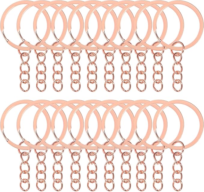 50Pcs Keychain Key Ring with Chain Bulk Split Key Chain,1.1 Inch Key Chains Parts with Open Jump Ring Connector for Jewelry Making Crafts (Rose Gold)
