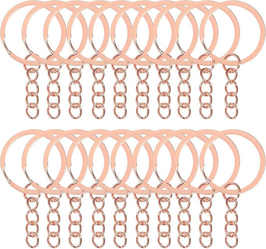 50Pcs Keychain Key Ring with Chain Bulk Split Key Chain,1.1 Inch Key Chains Parts with Open Jump Ring Connector for Jewelry Making Crafts (Rose Gold)