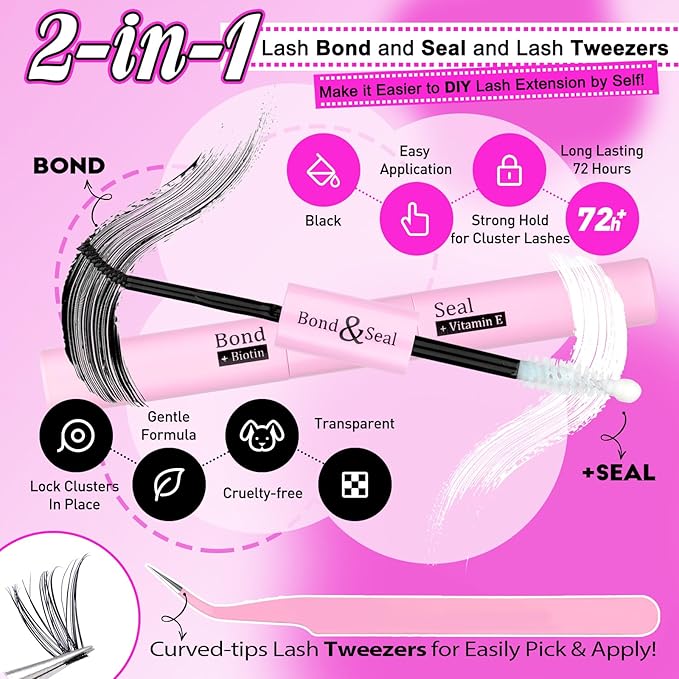 DIY Lash Extension Kit 300pcs Individual Lashes 9-18mm Mix 40D 50D Cluster Eyelash Extension Kit Wispy Lash Clusters with Lash Bond and Seal and Lash Tweezers for Lash Extension by Yawamica
