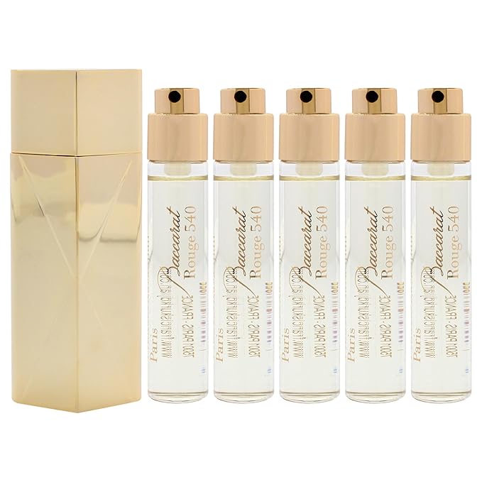Baccarat Rouge 540 Travel Set by Maison Francis Kurkdjian for Unisex - 6 Pc Gift Set 5 x 0.37 Extrait De Parfum Spray (Refill), Case Gold