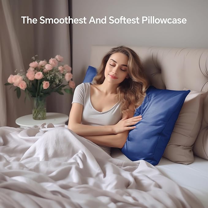 INFIIXSO Mulberry Silk Pillowcase for Hair and Skin, Silk Pillow Cases Queen Size with Hidden Zipper 20x30 Inches, Extraordinary Smooth and Soft Cooling Pillow Cases for Hot Sleepers(Navy, 1 Pack)