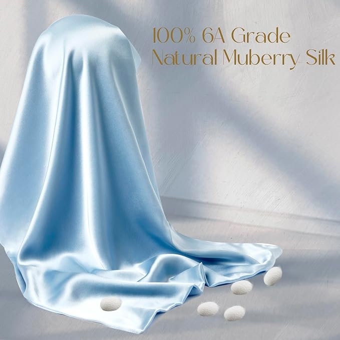 ZIMASILK 100% Pure Mulberry Silk Pillowcase for Hair and Skin Health,Soft and Smooth,Both Sides Premium Grade 6A Silk,600 Thread Count,with Hidden Zipper,1pc (King 20''x36'',Light Blue)