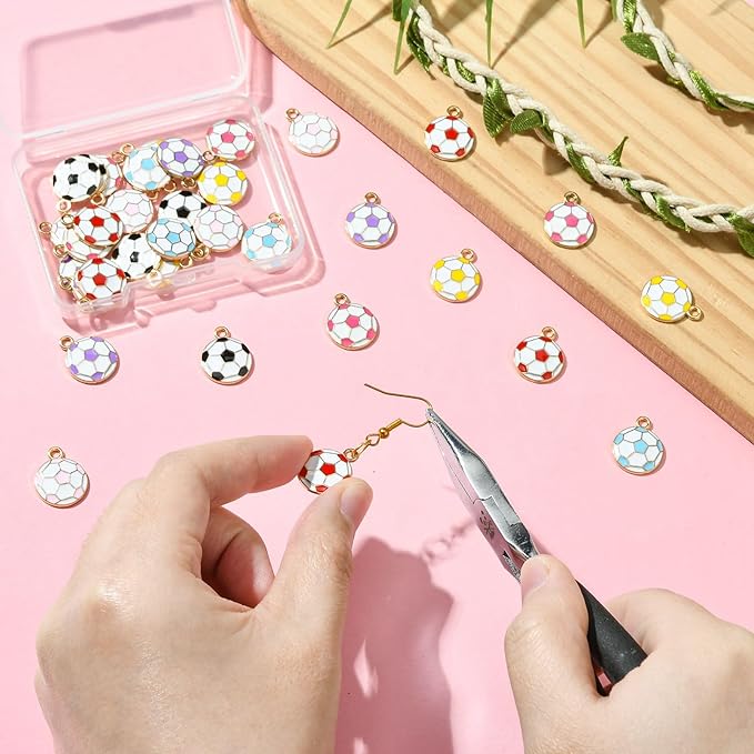 Stiesy 35 Pcs 7 Colors Enamel Football Charms Sport Ball Enamel Pendant Charms for Jewelry Making Crafting DIY Necklace Bracelets Decoration