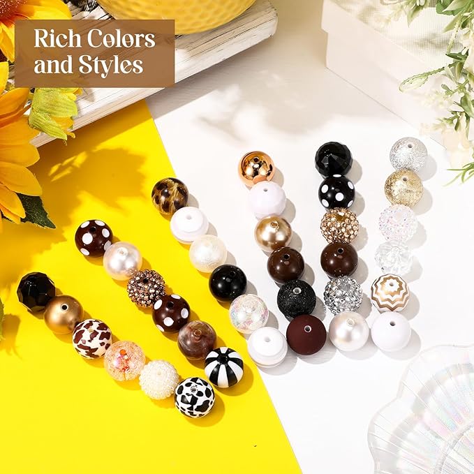 100 Pcs 20mm Rhinestone Bubblegum Beads for Pens Mixed Crystal Resin Chunky Beads for DIY Craft Keychain Necklace Bracelet Jewelry Making(Retro Color)