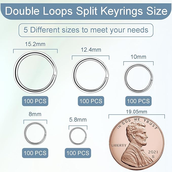 100 PCS 5/8" Small Split Ring for Keychains, Double Loops Round Split Jump Rings Jewelry Making Metal Small Key Rings for Pet Collar Tag Luggage Tags DIY Craft Accessories
